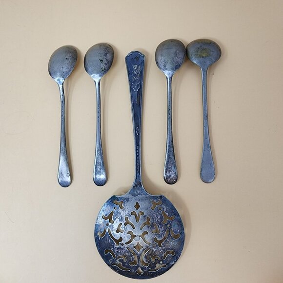 Vintage WM.A Rogers Plus Pix Excel Silverplate Serving Spoon Teaspoons Set Of 5 - Picture 3 of 7